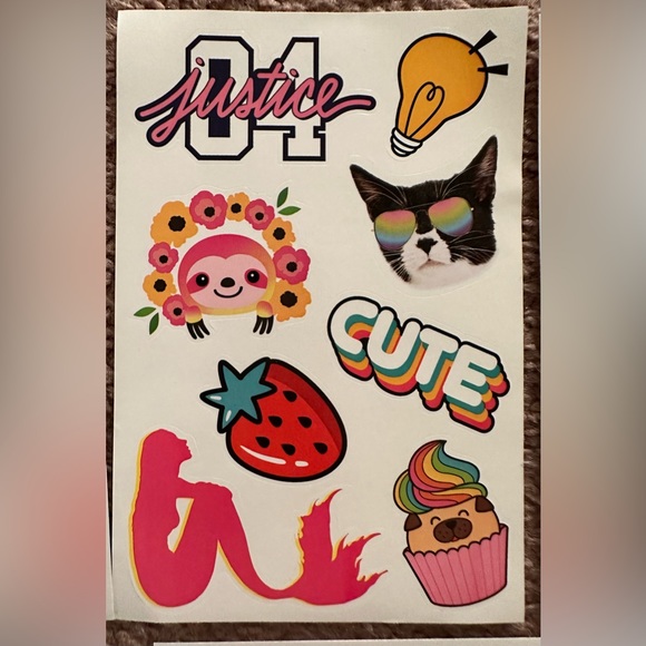 Justice Girls 15 Sticker Sheets - Sloth Unicorn Emoji Llama Hedgehog Corgi Panda - Picture 4 of 16
